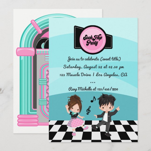 Invitation Soirée Sock Hop (Devant / Derrière)