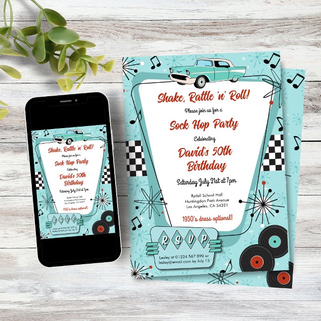 Invitation Soirée Sock Hop des Années 50 (1950s Sock Hop Dance Party Invitation)