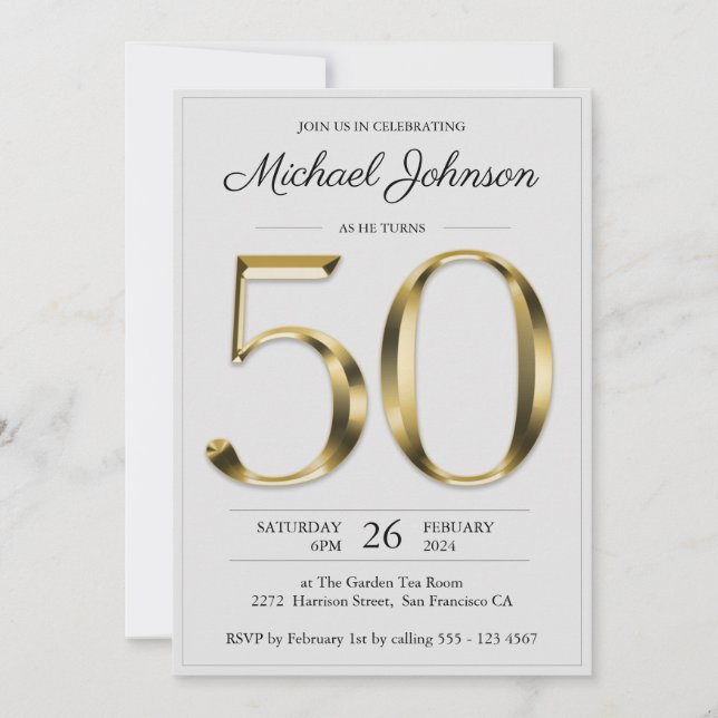 Invitation Soirée Soirée 50e Anniversaire Gris clair (Devant)