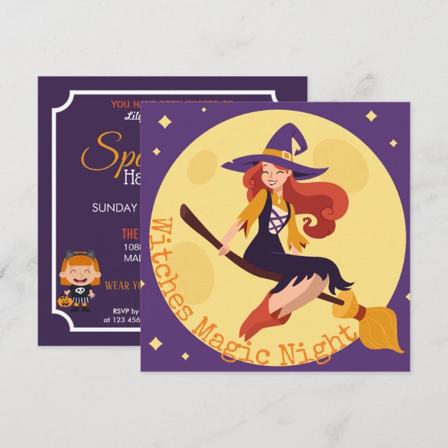 Invitation Soirée sorcière fête costumée Halloween | Invitati (Devant / Derrière)