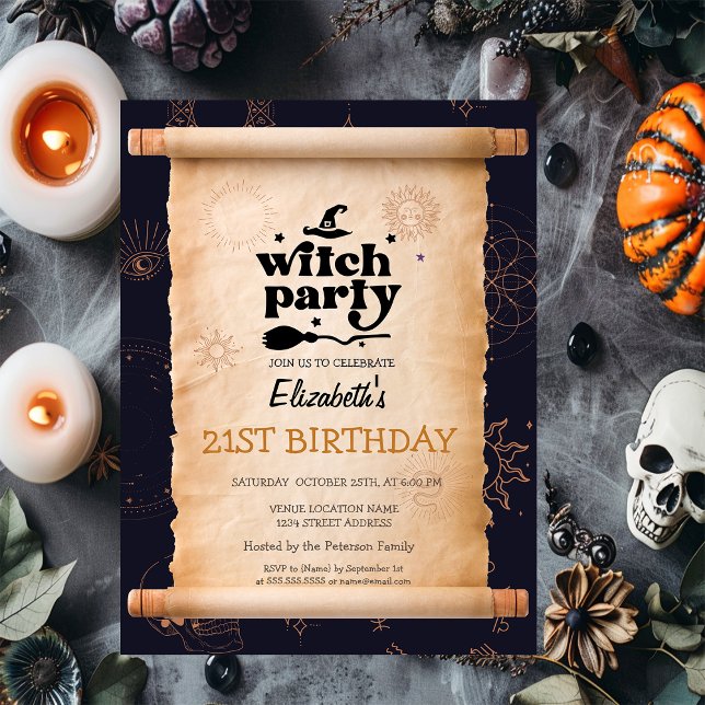 Invitation Soirée Sorcière Halloween Anniversaire Mystique  (Créateur téléchargé)