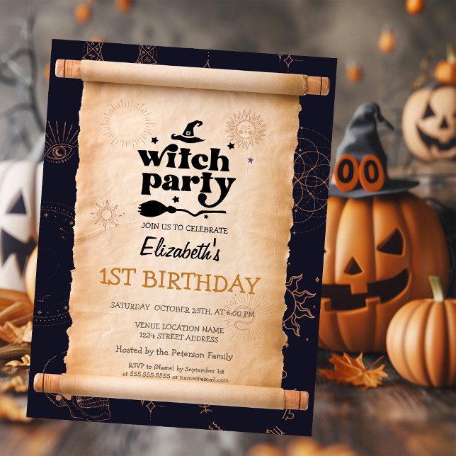 Invitation Soirée Sorcière Halloween Anniversaire Mystique  (Créateur téléchargé)