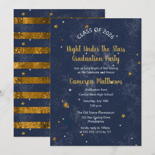 Invitation Soirée sous les étoiles Bleu | Fête de remise des  (Devant / Derrière)