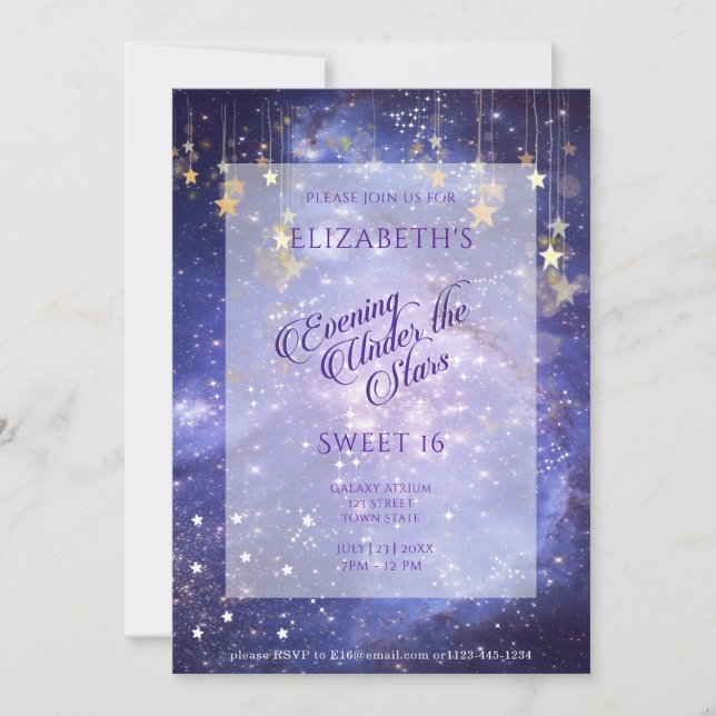 Invitation Soirée sous les étoiles Sweet 16 Sparkle Galaxy (Devant)