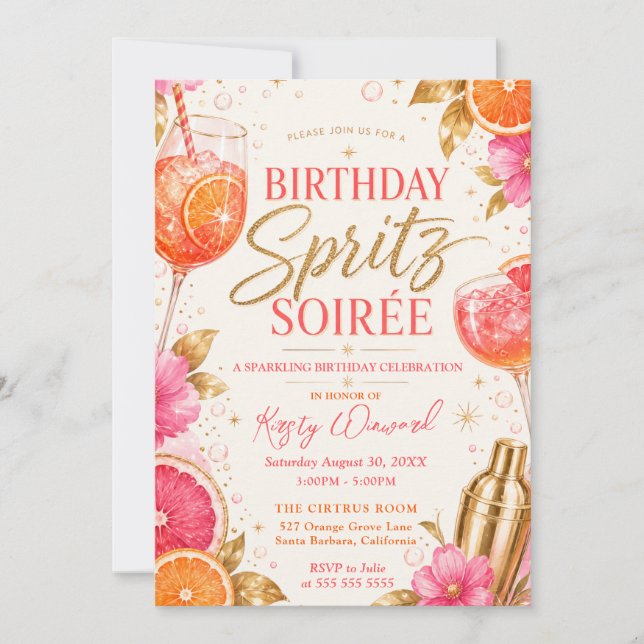 Invitation Soirée Spritz d'anniversaire Fête de cocktail Citr (Devant)
