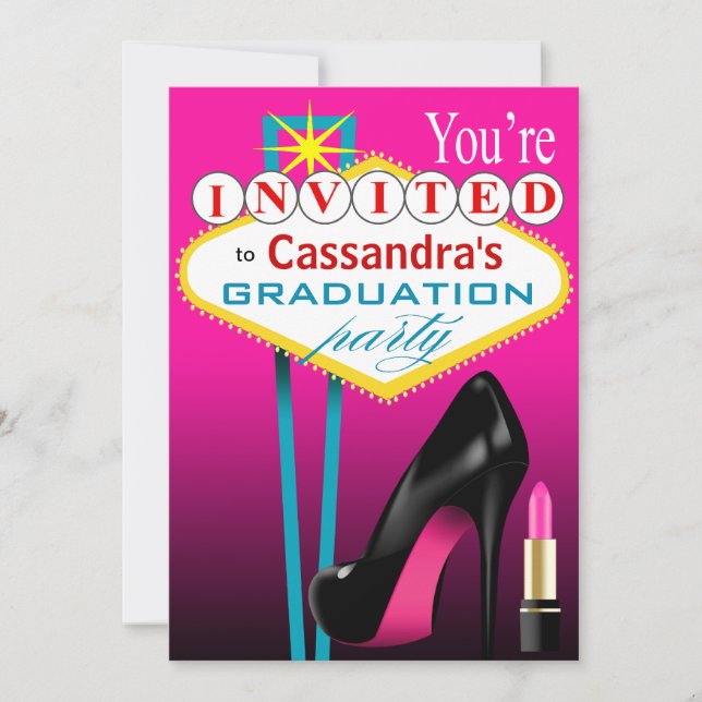 Invitation Soirée Stiletto et rouge à lèvres Las Vegas fuchsi (Devant)