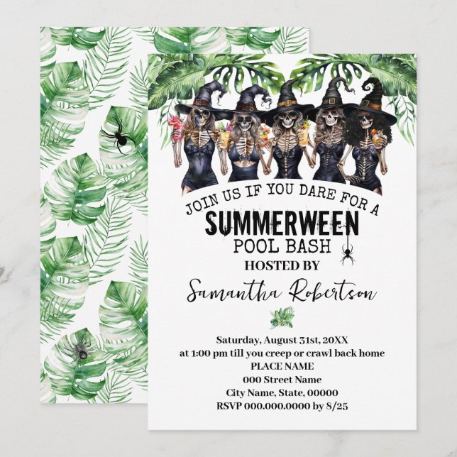 Invitation Soirée Summerween Sorcières Filles Bataille de Pis (Devant / Derrière)