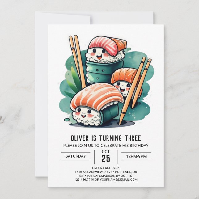 Invitation Soirée Sushi Printable Anniversaire (Devant)