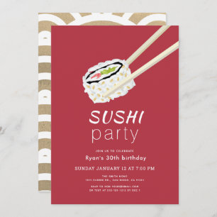 Invitation Soirée sushi Simple Bourgogne & Or Anniversaire