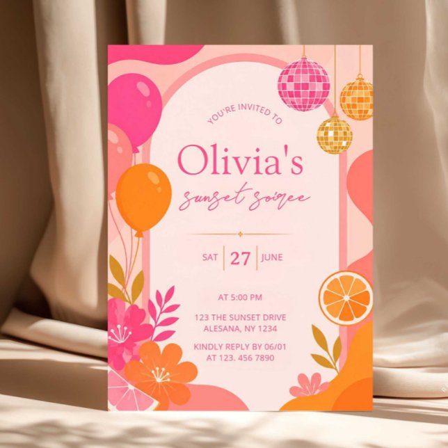 Invitation Soirée Tequila Sunrise Coucher de Solei (sunset soiree invite, summer party invite, editable canva invite, retro summer invitation, tropical )
