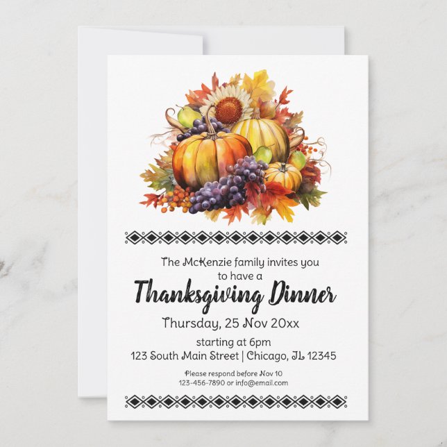 Invitation Soirée Thanksgiving Élégante (Devant)