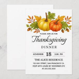 Invitation Soirée Thanksgiving Festive Automne