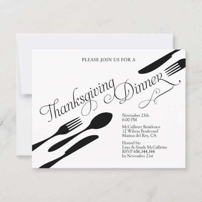 Invitation Soirée Thanksgiving noir et blanc classique (Devant)