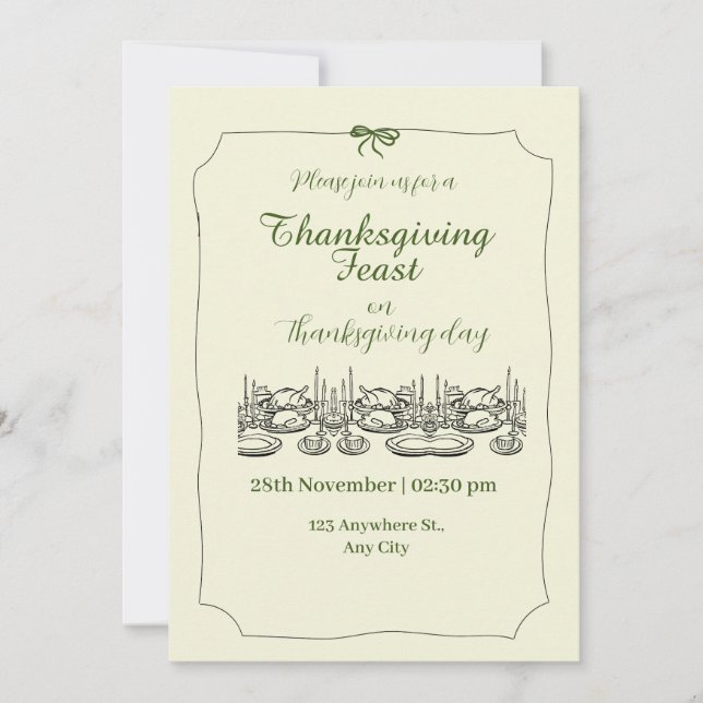 Invitation Soirée Thanksgiving Vert et Beige Elégante (Devant)