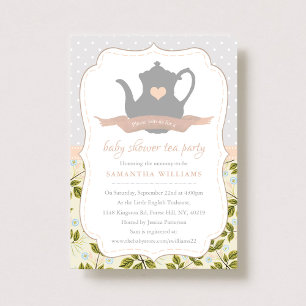 Invitation Soirée thé Baby shower à la théière florale