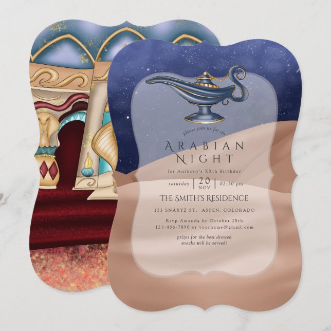 Invitation Soirée Thème des Mille et Une Nuits (Devant / Derrière)