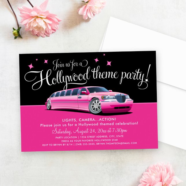Invitation Soirée Thème Hollywood Girly Pink Limo (Créateur téléchargé)