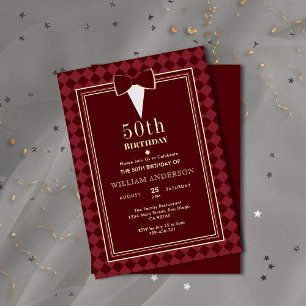 Invitation Soirée Thème Smoking Velours Bourguignon Doré Glam