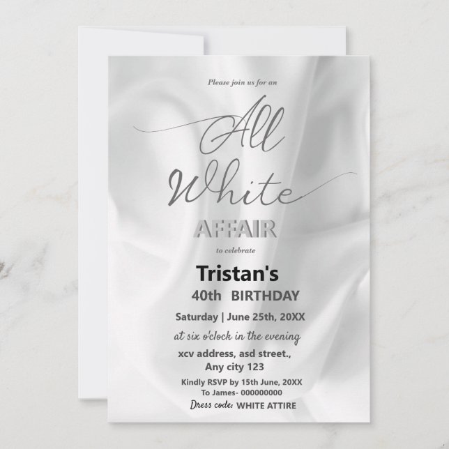 Invitation Soirée tout en blanc ou fête tout en blanc (Devant)