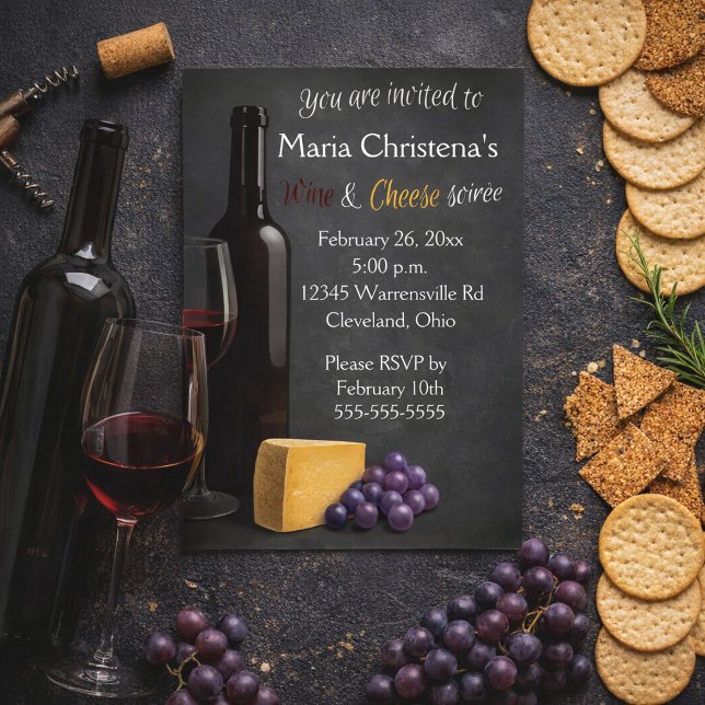 Invitation Soirée Vin et Fromage sur Tableau Noir (Créateur téléchargé)