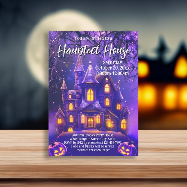Invitation Soirée violette Halloween Party Haunted House (haunted house invitation)