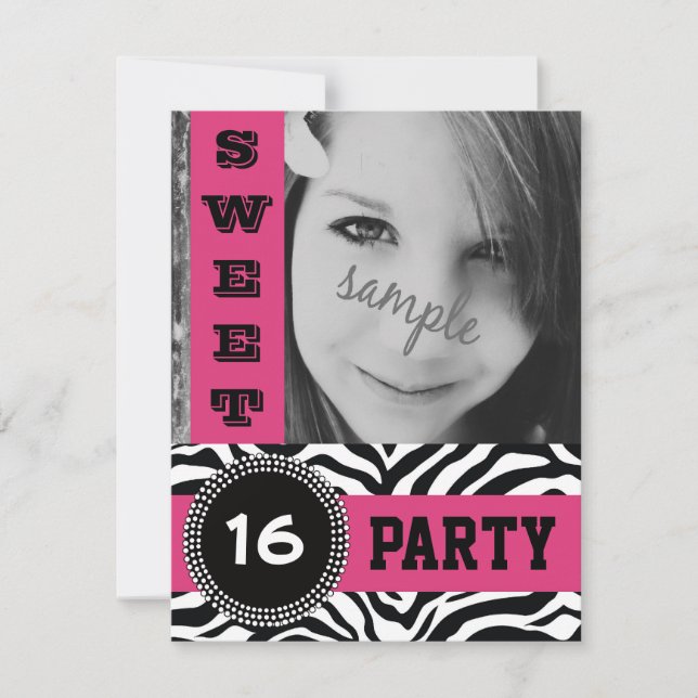 Invitation Soirée Zebra Sweet 16 avec photo (Devant)