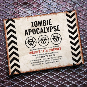 Invitation Soirée zombie Halloween avec icônes de risque biol