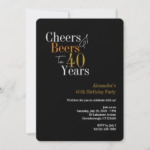 Invitation Soirées et bières à 40 ans fête or noir