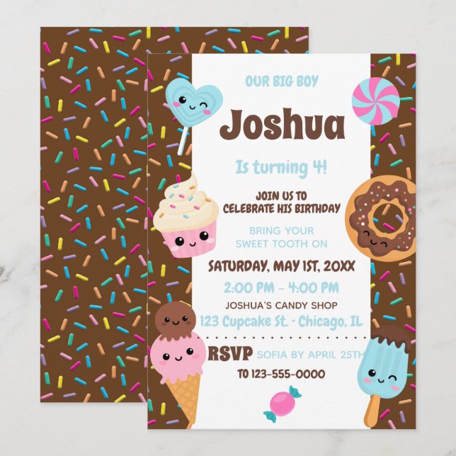 Invitation Soirées gourmandes Kawaii Boy fête d'anniversaire (Devant / Derrière)