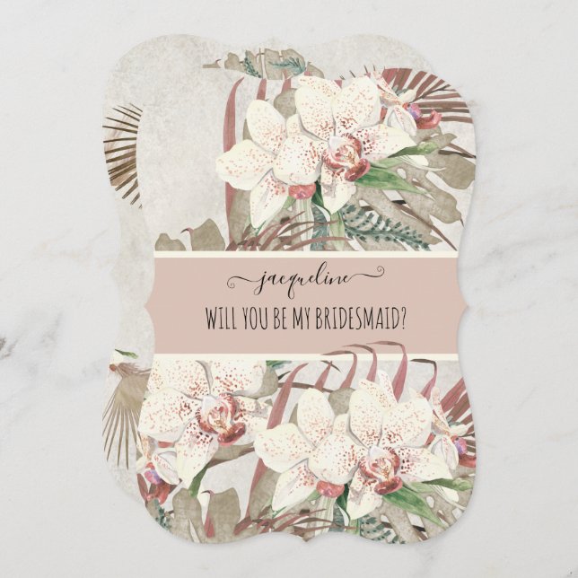 Invitation Sois ma demoiselle d'honneur Élégant floral d'orch (Devant / Derrière)