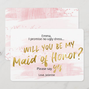 Invitation Sois ma Demoiselle d'Honneur Rose Pâle Or Aquarell