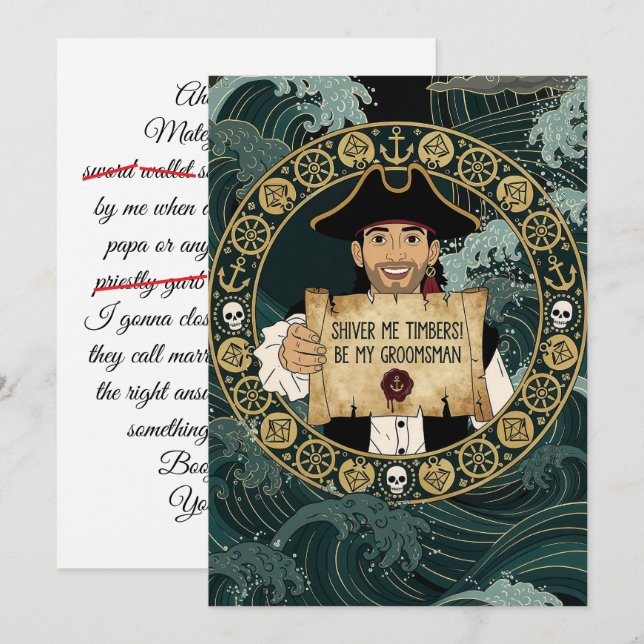 Invitation Sois mon garçon d'honneur, pirate drôle (Devant / Derrière)