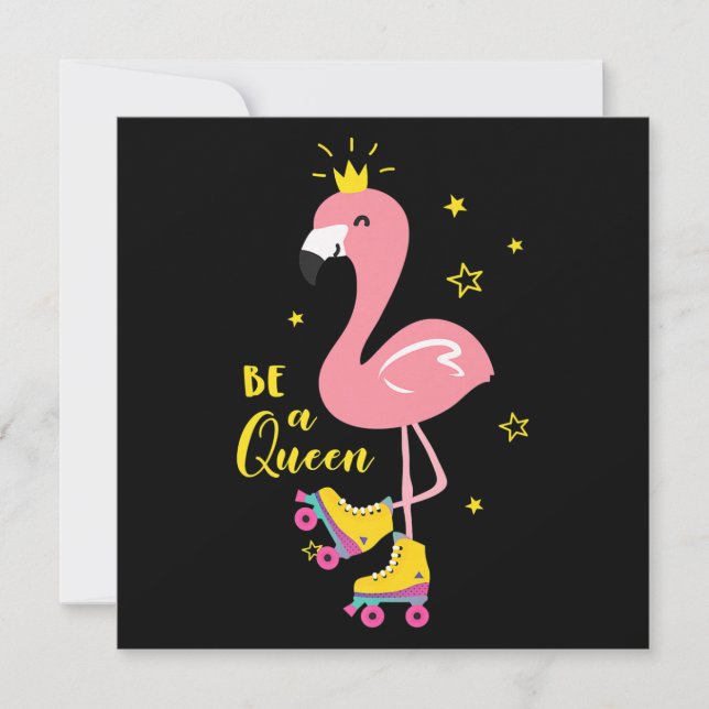 Invitation Sois une Reine Flamingo Rose Skate Roller Femmes F (Devant)