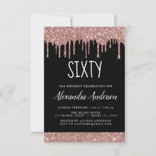 Invitation Soixante - 60e Rose Gold Parties scintillant noire