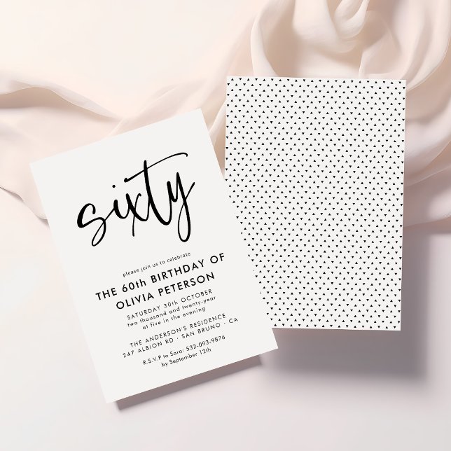 Invitation Soixante | 60e Soirée d'Anniversaire Noir & Blanc (Créateur téléchargé)