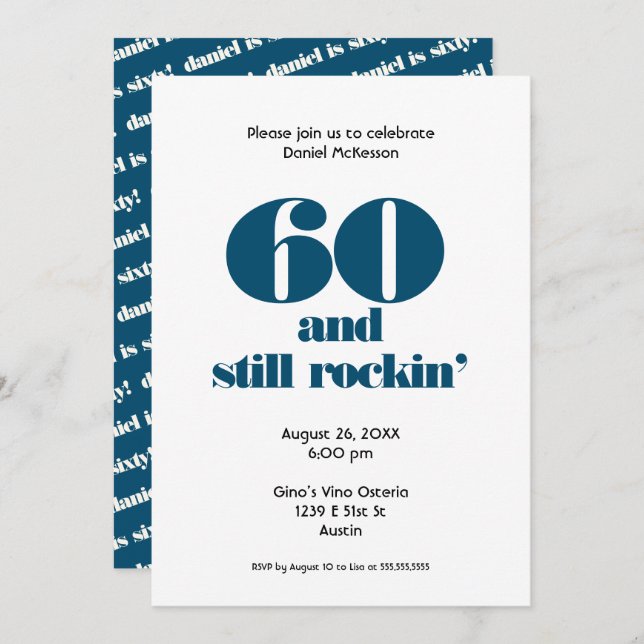 Invitation Soixante Anniversaire 60 et toujours Rockin' | Par (Devant / Derrière)