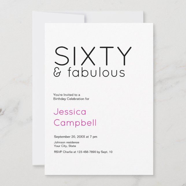 Invitation Soixante ans et fabuleux Anniversaire 60 ans noir  (Devant)