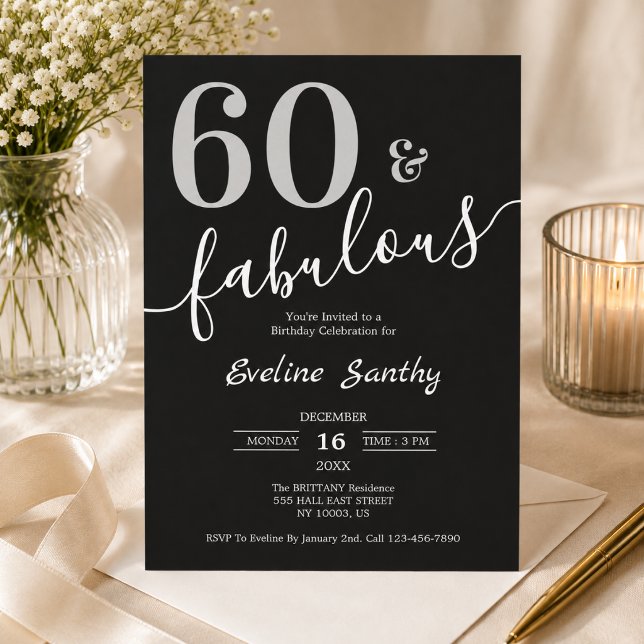 Invitation Soixante ans et fabuleux Anniversaire 60 ans Noir  (Créateur téléchargé)