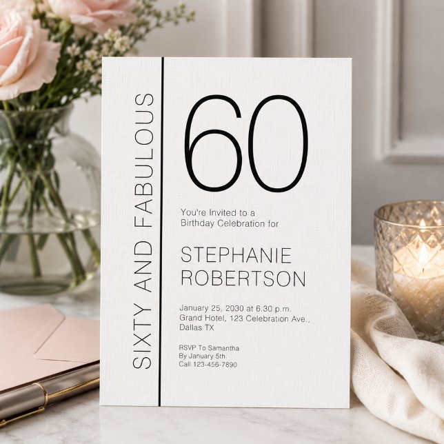 Invitation Soixante ans et Fabuleux Anniversaire Moderne 60 a (Add Name and party details to customize.  )