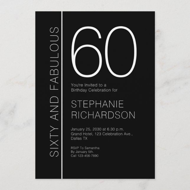 Invitation Soixante ans et Fabuleux Anniversaire Moderne de 6 (Devant)