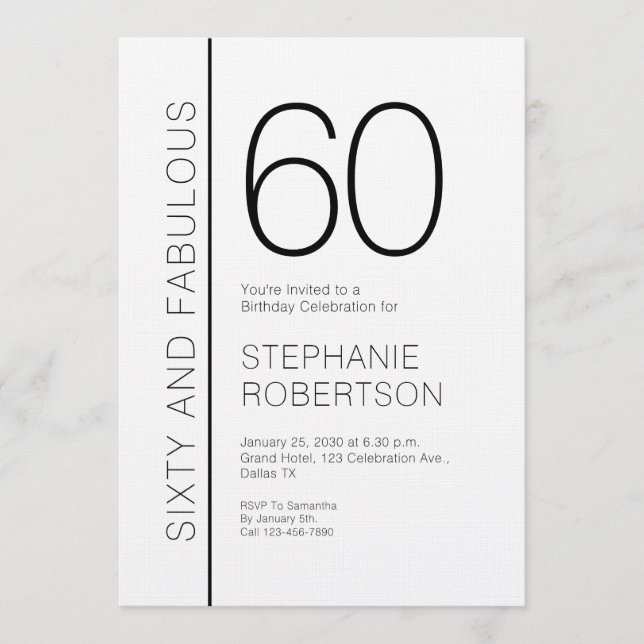 Invitation Soixante ans et Fabuleux Anniversaire Moderne de 6 (Devant)