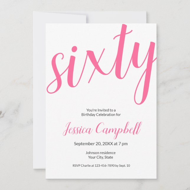 Invitation Soixante ans et Fabuleux Écriture Rose 60e Anniver (Devant)