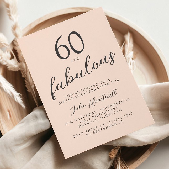 Invitation Soixante ans et Fabuleux Rose Pâle Fête d'annivers (Créateur téléchargé)