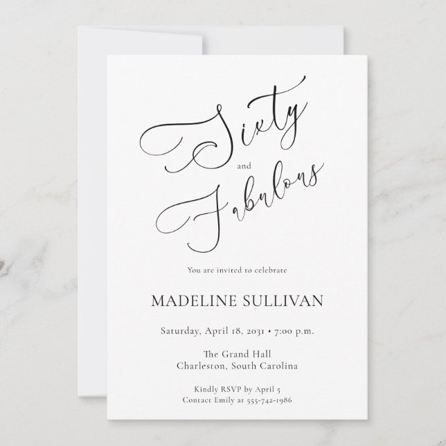 Invitation Soixante ans et Fabuleux Script Fête d'anniversair (Devant)