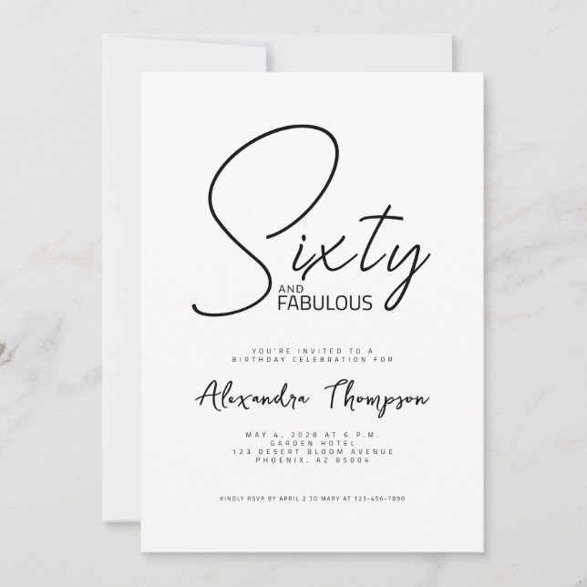 Invitation Soixante ans et Fabuleux Script Fête d'anniversair (Devant)