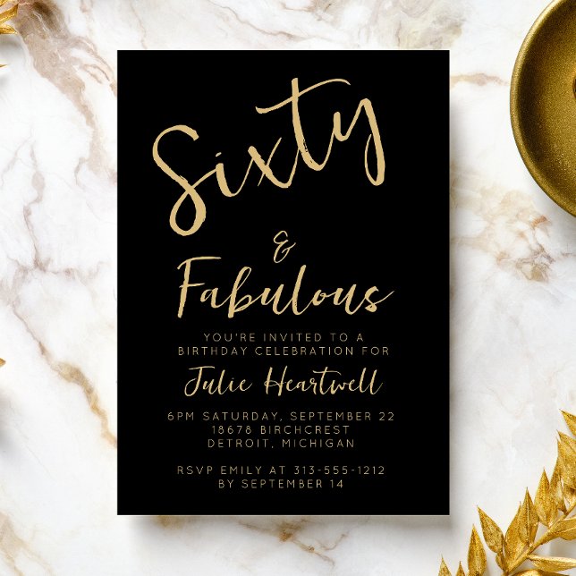 Invitation Soixante ans et fabuleux texte doré pour fête d'an (Créateur téléchargé)
