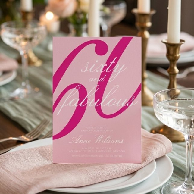 Invitation Soixante ans et Fabuleux Texte Rose pour une fête  (Créateur téléchargé)