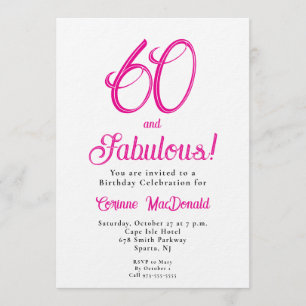Invitation Soixante ans et Fantastique Script Rose 60e Annive