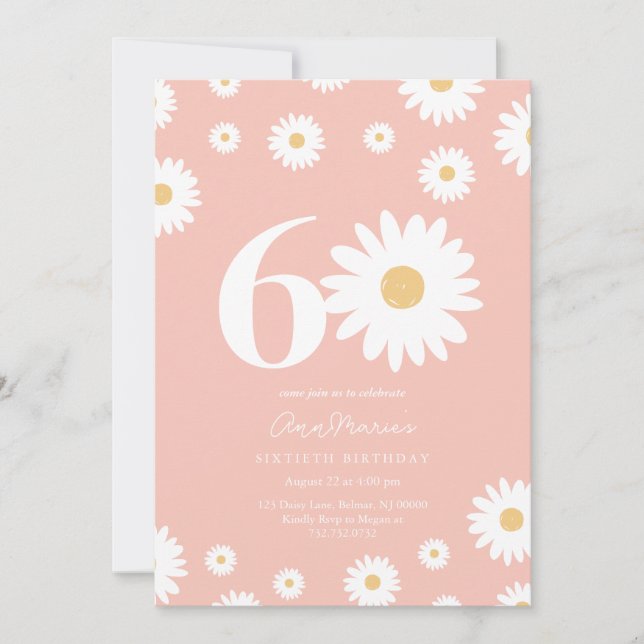 Invitation Soixante Ans Fleur Rétro Motif Anniversaire (Devant)