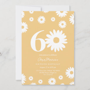 Invitation Soixante Ans Fleur Rétro Motif Anniversaire